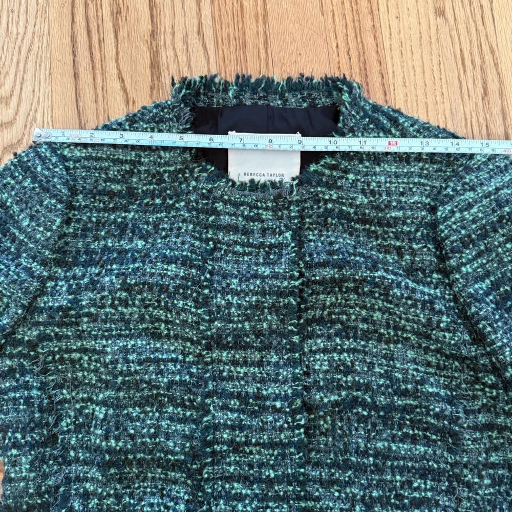 Rebecca Taylor Bouclé Tweed Peplum Jacket – Green Multi – Size 4 - Picture 8 of 11